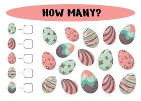 How many easter eggs.Educational mathematical game. Count the number of easter eggs. Counting game for children. Vector illustration