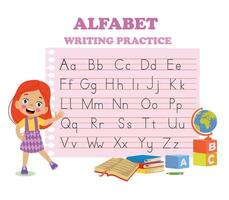 Alphabet letters tracing worksheet with all alphabet letters. Basic writing practice for kindergarten kids vector