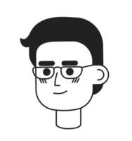 Eyeglasses japanese man black and white 2D vector avatar illustration. Eyewear asian adult, guy 40s outline cartoon character face isolated. Korean male 30s flat user profile image, portrait