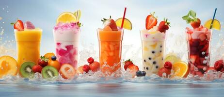 AI Generated a row of different colored bubble teas photo