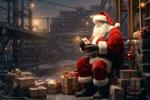 AI Generated a christmas scene of santa claus with gifts photo