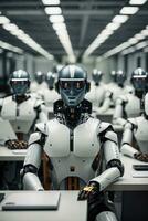 AI generated Group of robot working in a modern office. Artificial intelligence concept. photo