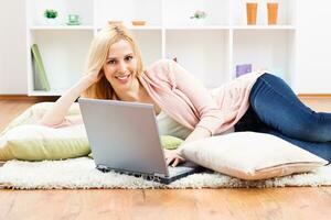 Woman using laptop photo