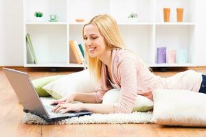 Woman using laptop photo