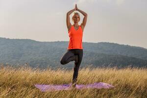 Beautiful woman doing yoga in the nature photo