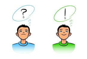 Confused boy and boy finding the answer vector