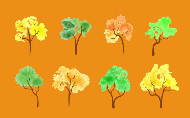 Watercolor trees, green and yellow