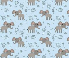 Cute elephants seamless pattern. Vector illustration in flat style.  Wrapping paper, fabric, textile.