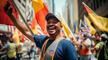 ai generado foto contento juguetón multiétnico de labor día celebracion en calle