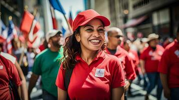 ai generado foto contento juguetón multiétnico de labor día celebracion en calle