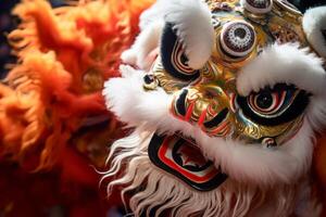 AI generated Traditional Lion Dance Mask in Vibrant Celebration photo