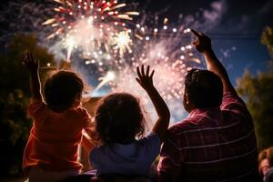 AI generated Family Enjoying Fireworks Display at Night photo