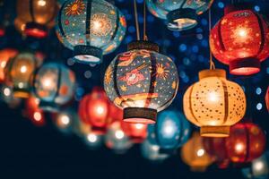 AI generated Festive Paper Lanterns Illuminating the Night photo