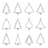 Navidad árbol contorno íconos colocar. lineal estilo símbolos recopilación, vector gráficos