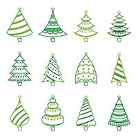 colección de Navidad arboles contorno verde color invierno fiesta vector ilustración