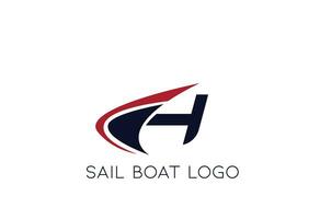 letra h logo con vela barco vector