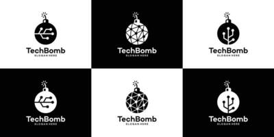 Collection of Bomb logo design template with abstract dot, molecule and network Internet system design graphic vector illustration. Symbol, icon, creative.