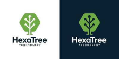 Abstract tree modern logo design template with hexagon tech style design graphic vector illustration. Symbol, icon, creative.