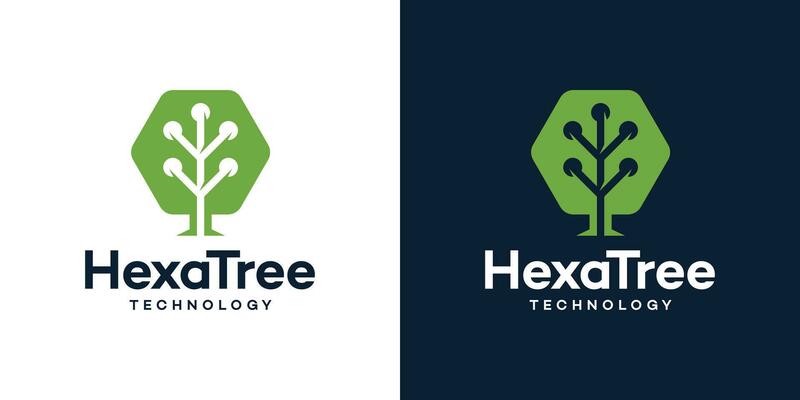 Abstract tree modern logo design template with hexagon tech style design graphic vector illustration. Symbol, icon, creative.