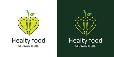 Health food logo design template. heart love logo with leaf fork design graphic vector illustration. Symbol, icon, creative.