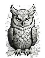 AI generated beautiful winter owl coloring book for children and adults photo