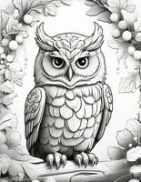 AI generated beautiful winter owl coloring book for children and adults photo