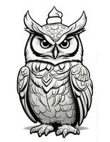 AI generated beautiful winter owl coloring book for children and adults photo