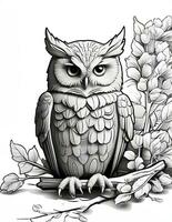 AI generated beautiful winter owl coloring book for children and adults photo