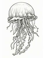 AI generated jellyfish in the sea elegant coloring book for kids or adults photo