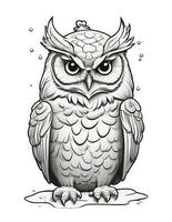 AI generated beautiful winter owl coloring book for children and adults photo