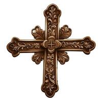 AI generated graphic wooden christian cross on white background photo