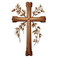 AI generated graphic wooden christian cross on white background photo