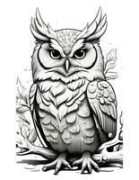 AI generated beautiful winter owl coloring book for children and adults photo