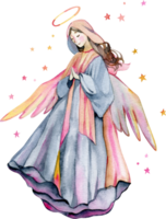 Merry Christmas and New Year Greeting Card with Beautiful Angel with Wings, Watercolor Illustration png