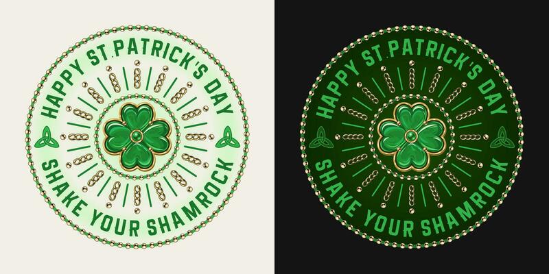 St Patricks Day label with four leaf clover