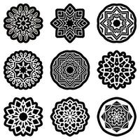 Set of vector mandalas on the black background. Vintage decorative elements. Oriental pattern, vector illustrations isolated on white. Islam, Arabic, Indian, Turkish, Chinese, ottoman motifs