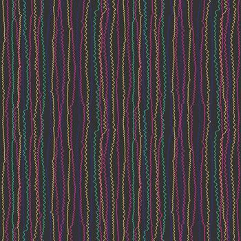 Seamless pattern with colored waves on dark background. Vector repeating texture. Hand-drawn vertical curved lines. Best for fabric, wallpaper