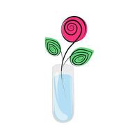 Rose in a glass container in the form of a test tube with water. Stylized flower with marker spots vector