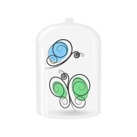 mariposas debajo un transparente vaso almacenamiento tapa. estilizado conjunto de primavera decorativo elementos vector