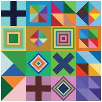 abstract background with squares, rectangles, rhombus and crosses. Vector illustration. Design elements with basic geometric shapes in full color. Simple and flat for various needs