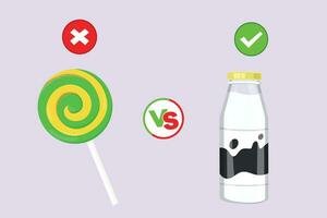 Healthy vs unhealthy food. food nutrition concept. Colored flat vector illustration isolated.