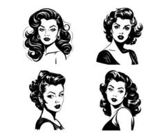 vector hand drawing pin up girl, illustration collection