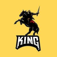 Rey montando un negro caballo logo para Deportes equipos y juegos vector