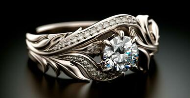 AI generated White gold ring with precious stones, 585 carat jewelry - AI generated image photo