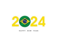 The new year 2024 with the Brazil flag and symbol, 2024 Happy New Year Brazil logo text design, It can use the calendar, Wish card, Poster, Banner, Print and Digital media, etc. Vector illustration