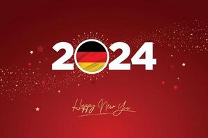 Colorful Happy New Year Festival Design Banner, New Year 2024 Logo with German Flag on Red-Maroon Confetti and star Background, Calendar 2024, Social Media New Year Banner, Post Card, Greetings vector