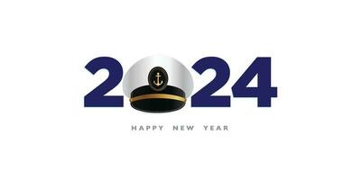 Navy New Year 2024 Web Banner, Navy officer, Soldier cap, Anchor, and Indian flag wave on isolated Background, Navy warships, Wishing Greeting Card. Beautiful Calligraphy of  Navy Day. Marine new year vector