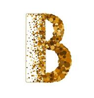 Letter B of Latin alphabet decorated with sand effect stipple texture vector illustration, round confetti dots grunge pattern, speckled chaotic particles, geometric image, golden chaotic dots abc