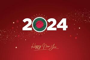 Colorful Happy New Year Festival Design Banner, New Year 2024 Logo with Bangladesh Flag on Red-Maroon Confetti and star Background, Calendar 2024, Social Media New Year Banner, Post Card, Greetings vector