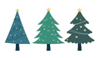 Collection of Christmas trees with decorations. Colorful vector illustration in flat cartoon style